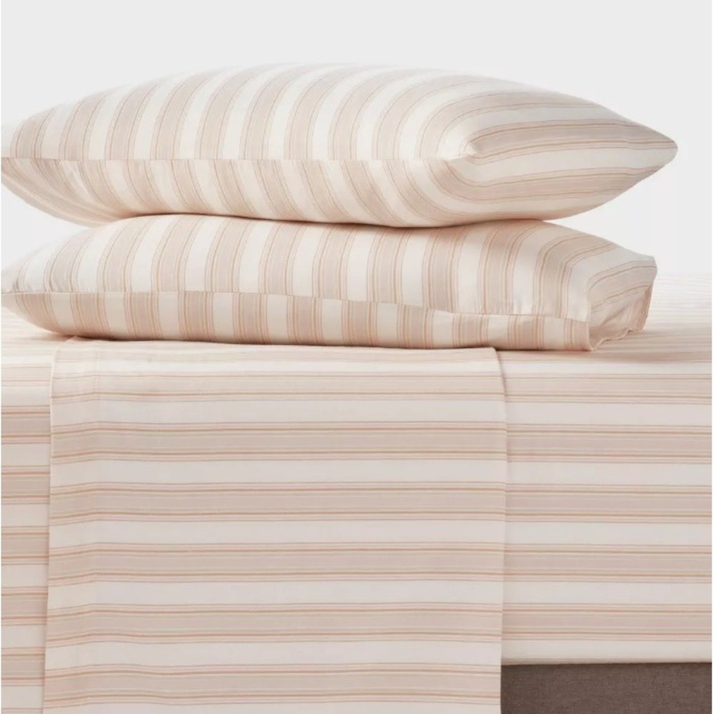 Room Essentials Twin Twin XL Sheet Set Ivory Pink Textured Stripe Cotton Sateen